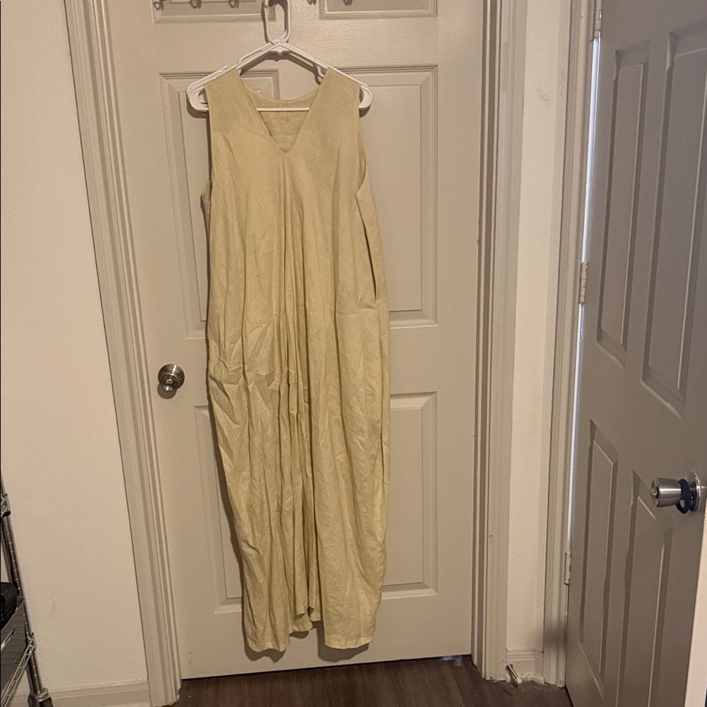 Anthropologie Pale oat Sleeveless V-Neck Linen dress